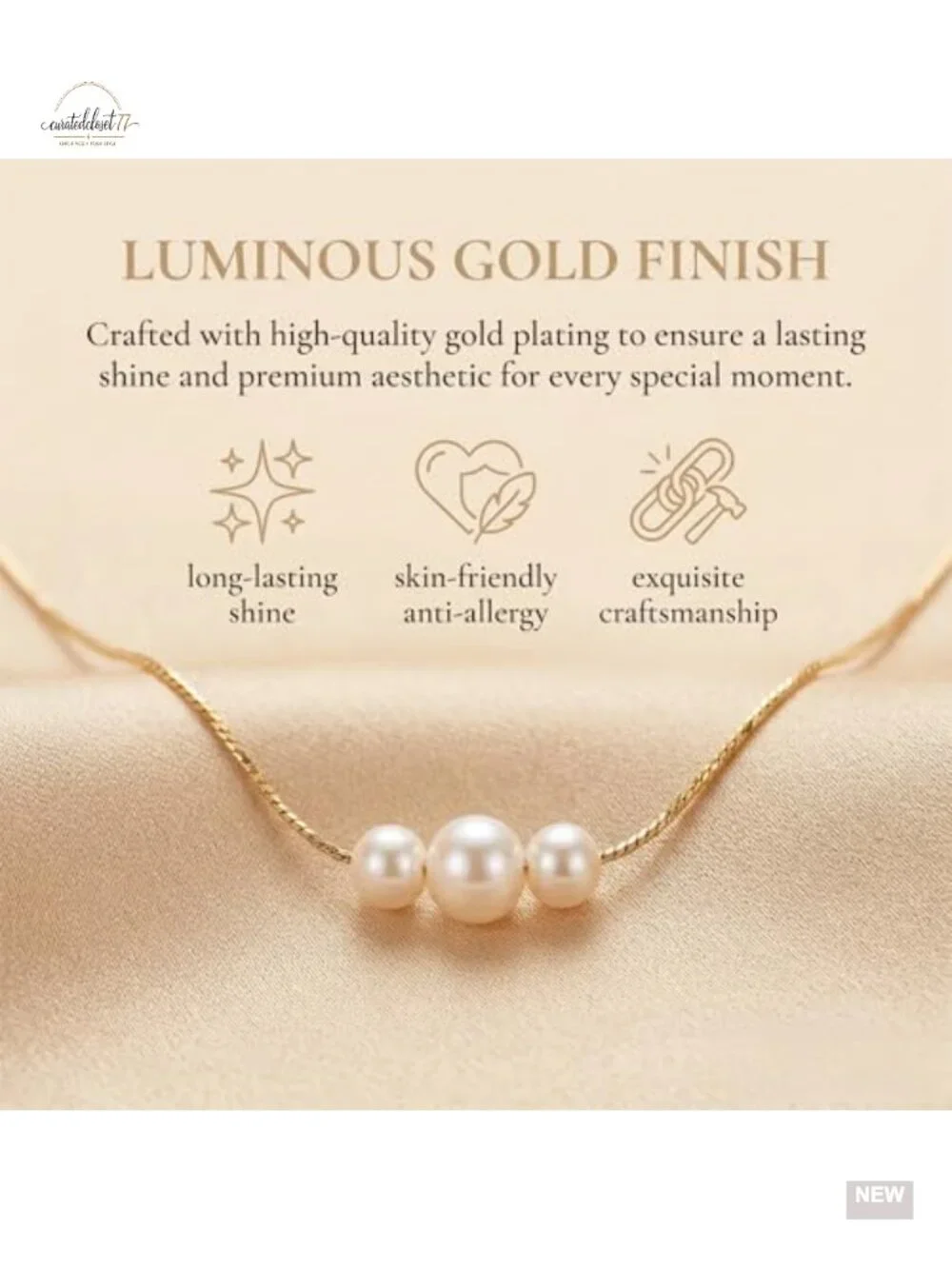 14K Gold-Plated Pearl Pendant Necklace Trendy Layered Jewelry